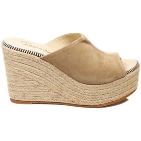Resim Espadrilles Flash Velour Bej Süet Deri 10 Cm Hasır Tabanlı Dolgu Kadın Ayakkabı Bej 