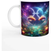 Resim Balık Burcu Baskılı Kahve Kupası - Ay Işığında Zodyak Bahçesi Vs1 