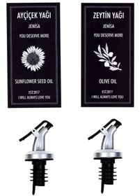 Resim Jenisa Kapaklı Şişe Ucu Servis Aparatı Damlalık Yağdanlık Tıpa Ve Yağdanlık Etiketi 