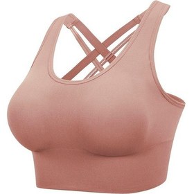 Resim Pembe Yüksek Mukavemetli Spor Sutyeni Darbeye Dayanıklı Koşu Toplayıcı Çapraz Güzel Arka Tek Parça İç Çamaşırı Kadın Dışında Giyilebilir Pembe 