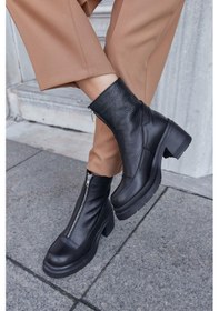 Resim Holly Siyah Hakiki Deri Topuklu Kadın Bot-siyah Siyah 