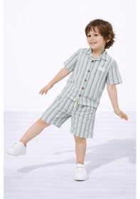 Resim Cg Kids Keten Çizgi Desenli Kaliteli Kumaş Erkek Çocuk Alt Üst Takım Mint Yeşili 