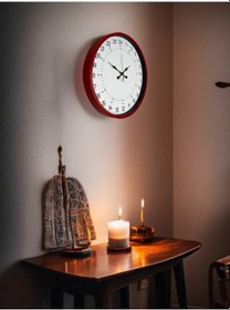 Resim 36 Cm Kırmızı 24 Saat Göstergeli Özel Tasarım Duvar Saati Açık 