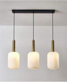 Resim Mylights Retro Rustik Sıralı Üçlü Opal Camlı Sarkıt Masa Üstü Avize 60 Cm En Siyah 