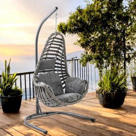 Resim Capri Swing Milas Tekli Rattan Bahçe Salıncağı | Balkon Salıncağı - Gri 