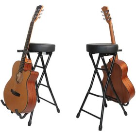 Resim HBK MA81 Standlı Gitar Sehpa ve Taburesi | Müzisyenler İçin Hem Oturma Alanı Hem Gitar Standı Sunan İnovatif ve Konforlu Tasarım 