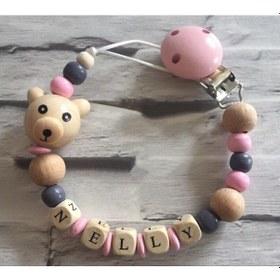 Resim Sahi Aksesuar İsimli Emzik Zinciri - Emzik Askısı - Bebek Hediyesi BEZ185 Ekru 