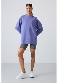 Resim Tommy Life Eflatun Balon Kol Yazı Nakışlı Kadın Oversize Tunik Sweatshirt - 97163 Eflatun 