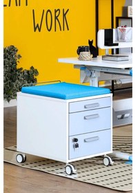 Resim Creo Mobili Çekmeceli Kilitli Tekerlekli Vega Keson, Oturulabilir Ofis Ve Ev Komodini, Beyaz/mavi 