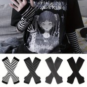 Resim 1 Çift Punk Çizgili Örme Eldiven Elastik Sıcak Orta Uzunluklu Parmaksız Eldivenler Hip Hop Dekoratif Eldivenler Kadınlar ve Erkekler için 