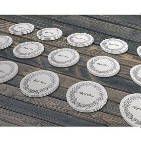 Resim Çiçek Motifli Çelenk Afiyet Olsun Etiketi 4 Cm - Letbil 60 Adet Opak Sticker Siyah - Beyaz 