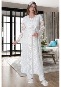 Resim Mecit Pijama Mecit 6000 Ekru Dantel Sabahlıklı Lohusa Pijama Takımı 