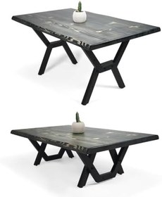 Resim Doğal Ağaç Masif Hibrit Kütük Yemek Masası ve Sehpa 75cm x 185cm 