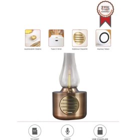 Resim Torima D53 Bakır Vintage Gaz Lambası Taşınabilir Bluetooth Speaker Ayarlanabilir Işıklı USB Şarjlı 