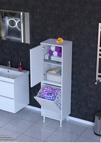 Resim 45 X 138 X 32,5 Cm' Lik Kapak İçi Çift Raflı, Tek Göz Akıllı Sepetli Çok Amaçlı Mutfak Dolabı Beyaz 