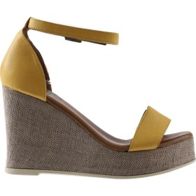 Resim Bueno Shoes Sarı Deri Kadın Dolgu Topuklu Sandalet 