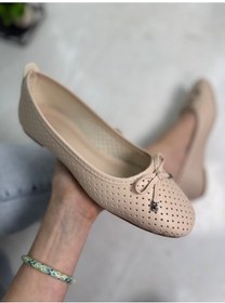 Resim Günlük Kadın Delikli Babet Fiyonklu Metal Detaylı Yumuşak Dikiş Taban Hafif Rahat Ayakkabı 114 Bej 
