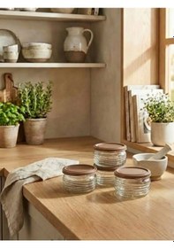 Resim Leelahome 4'lü Set Kapaklı Cam Saklama Kabı 415 Ml - Bej Bej 