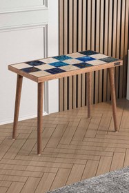 Resim bluecape Traverten Taşlı Amalfi Doğal Ağaç 62x32cm Ceviz Dekoratif Sehpa 