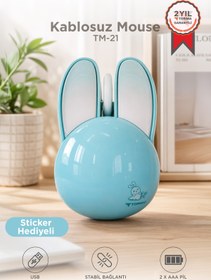 Resim Torima Kablosuz Tavşan Kulaklı Sessiz Mouse 1200 DPI Optik Kablosuz Fare TM21 Mavi 