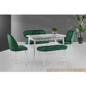 Resim AY MASA VE SANDALYE BENCH TAKIMI, YEŞİL BEYAZ, 120x70 CARRARA 
