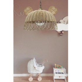 Resim Tekno Trust 1 Rattan, Bambu, Hasır Sarkıt Avize Tavşan, Ayı Kulak Çocuk Odası Metal Zincirli Eskitme Tesisatlı 