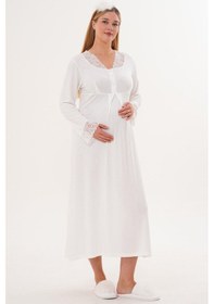 Resim Mecit Pijama Mecit 6330 Ekru Sabahlıklı Lohusa Pijama Takımı 