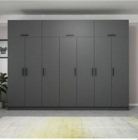 Resim Minar Kale 7 Kapaklı 4 Çekmeceli Dolap Ve Yüklük Antrasit 255cm Antrasit 