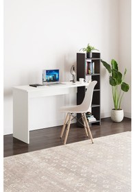 Resim Kitaplıklı Fonksiyonel Çalışma Masası Beyaz- Antrasit Gri Beyaz - Gri 