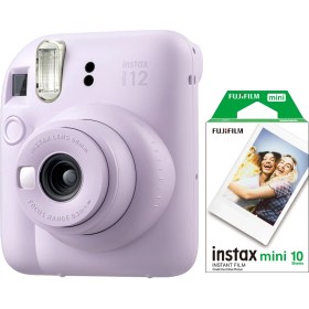 Resim Instax Mini 12 Lila Fotoğraf Makinesi ve 10'lu Mini Film 