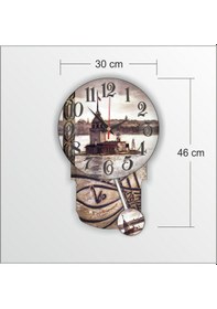 Resim Kız Kuleli Osmanlı Tuğralı Sarkaçlı Girl Tower Pendul Duvar Saati çok Renkli 