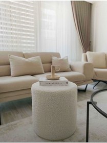 Resim yaman puf home Handmade Kırık Beyaz Tedy Kumaş Silindir Dekoratif Pufidik Puf Bench 