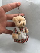 Resim grs oyuncak Elbiseli Sevimli Peluş Ayıcık Kız Model Kırmızı Pötikare Anahtarlık 