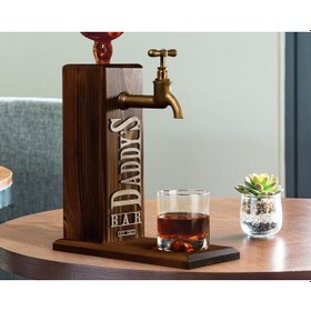 Resim Bk Gift Kişiye Özel Kabartma Tarihli Babalar Günü Tasarımlı Musluklu Ceviz Ahşap Şarap Standı, Viski Çeşmesi, Babaya Hediye, İçecek Dispenseri-2 