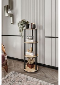 Resim Dekoratif Masivo Kitaplık 4 Katlı 34 Çap Yuvarlak Çok Amaçlı Raf Meşe 