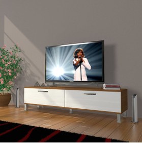 Resim Decoraktiv Eko 140 Slm Std Krom Ayaklı Tv Ünitesi Tv Sehpası - Ceviz - Beyaz 