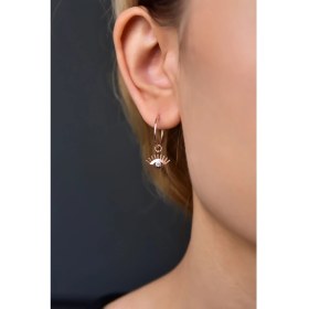 Resim Papatya Silver 925 Ayar Gümüş Rose Kaplama Kirpik Göz Halka Küpe 