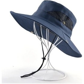 Resim Qianyi Erkek Ve Kadın Geniş Kenarlı Anti-uv Plaj Şapkası - Yaz Kamp Yürüyüş İçin Mavi 