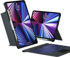 Resim iPad Air 12.9 İnç 2022 (5.Nesil) Uyumlu Fuchsia Mag Touch Bluetooth Klavyeli Standlı Mıknatıslı Tablet Kılıfı 