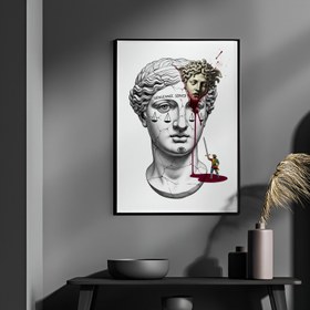 Resim Vengeance Served Medusa - Surreal Greek Mythology Wall Art Print - Wooden Frame - White / 8,3 x 11,7" (21x30) 