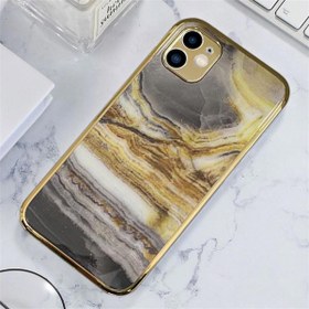 Resim İphone 11 Marble Parlak Mermer Desenli Cam Kare Telefon Kılıfı 