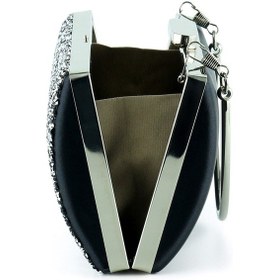 Resim Erkan Saçmacı Siyah Saten Kristal Granül Taşlı Metal Saplı Abiye El Çantası Siyah 