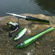 Resim WEIHE FISHING Kompakt 1.4m Mini Balık Şeklinde Taşınabilir Olta Seti Makaralı - Buz ve Jigging için İdeal, Orta-Hızlı Eylem, Karışık Renkler 