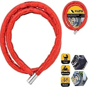 Resim Çelik Motosiklet Kilidi, 22MM Zincir Boğumlu Anahtarlı Kilit 1,5 Metre - Puset - Bisiklet - Scooter 