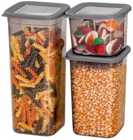 Resim Deconox 3'lü Set Sızdırmaz Kapaklı Kare Erzak Saklama Kabı 650Ml - 1300Ml - 1900Ml Antrasit 