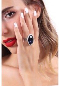 Resim Kadın Antik Gümüş Kaplama Lacivert Swarovski Taşlı Hürrem Yüzük Çok Renkli 