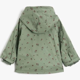 Resim Kız Bebek Kapüşonlu Softshell Mont Oversize Çiçekli Cepli Fermuarlı 