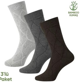 Resim Bambu Erkek Soket Çorap - 3 Çift - Dikişsiz - Bakü - 17672 - Set 3 Çok Renkli 