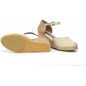 Resim Dolgu Topuk Keten Ön Düz Arka Hasır Sandalet Bej Bej 1274 