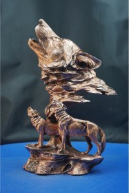 Resim Özel Tasarım Yavrulu Uluyan Kurt Heykel Biblo Üçlü Kurt Hediyelik Dekoratif Aksesuar 30 Cm 